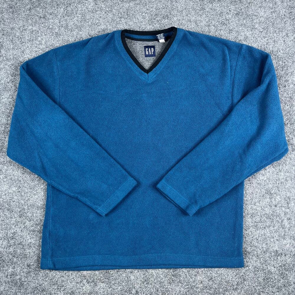 Gap Fleece Pullover Mens Large Blue V Neck Lightweight Outdoor Sweater